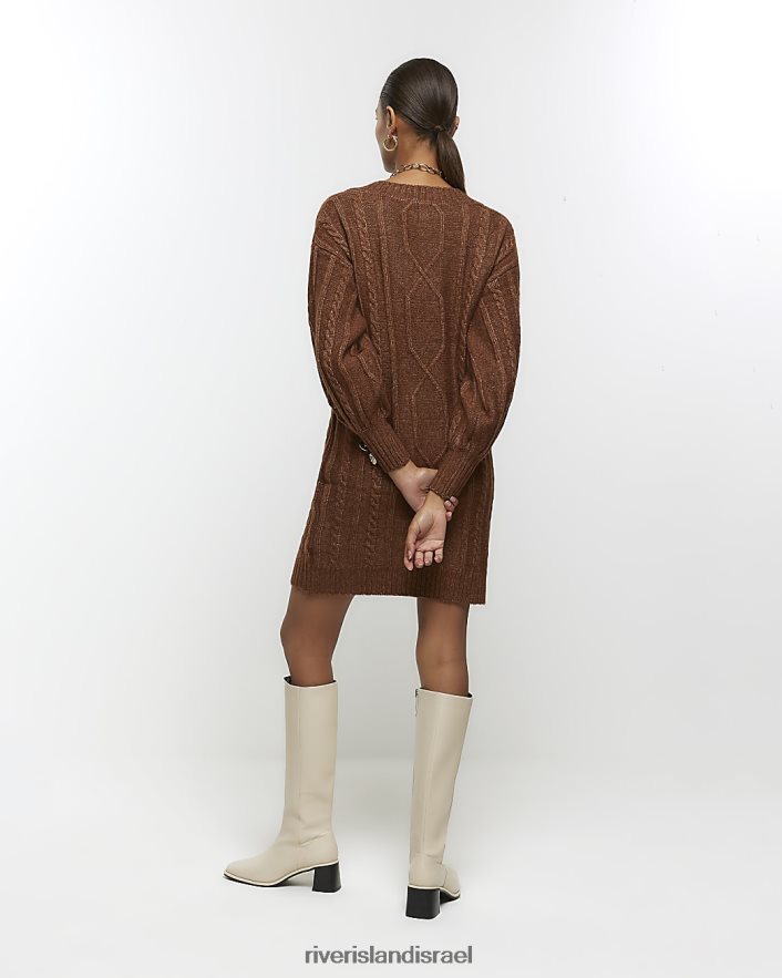 לבוש River Island שמלת מיני מגשר בסריג כבלים חום נשים BDZ408550