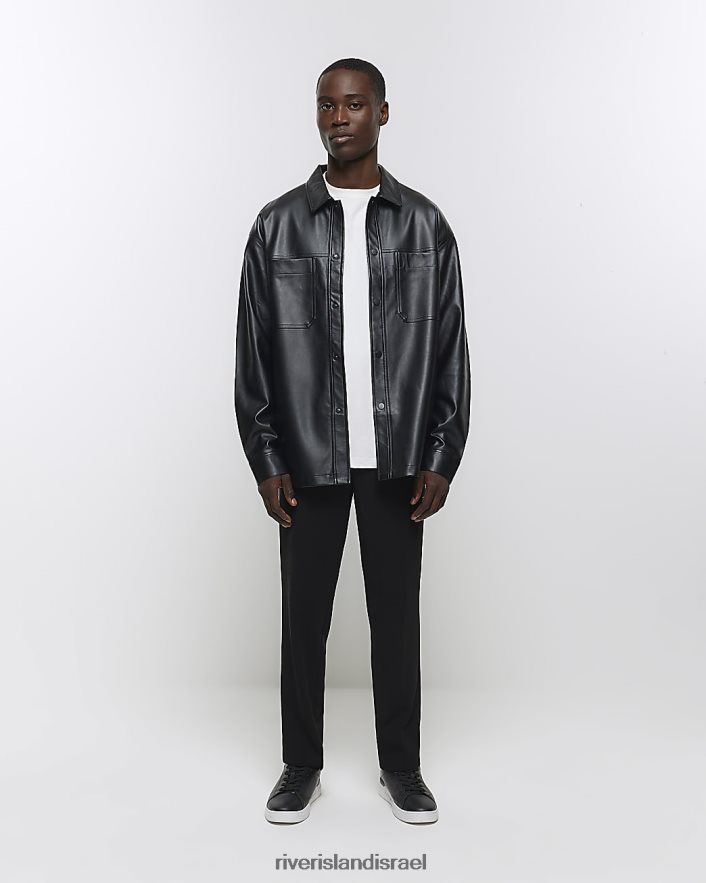לבוש River Island חולצה דמוי עור בהתאמה רגילה שָׁחוֹר גברים BDZ4085517