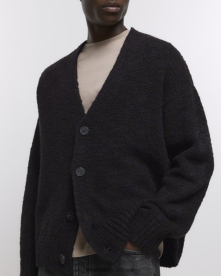 לבוש River Island קרדיגן בוקל בכושר קופסתי חום גברים BDZ4085521