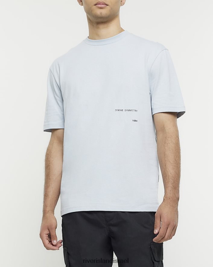 לבוש River Island חולצה גרפית בכושר רגיל כְּחוֹל גברים BDZ4085528