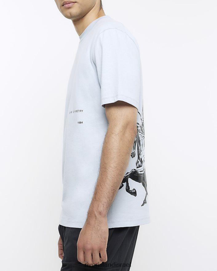 לבוש River Island חולצה גרפית בכושר רגיל כְּחוֹל גברים BDZ4085528