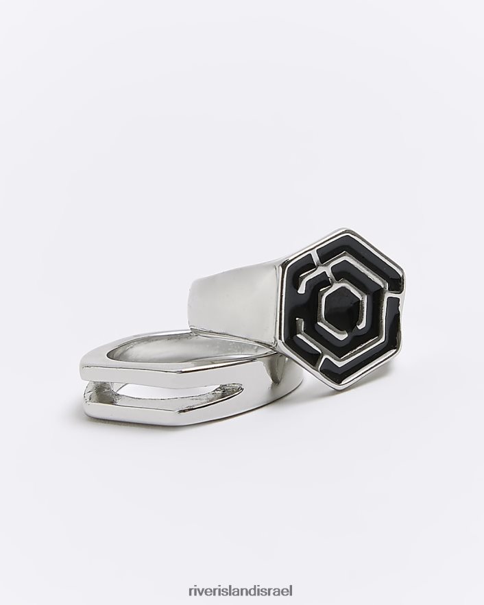 אביזרים River Island חבילת טבעת משושה צבעונית כסף גברים BDZ4085535