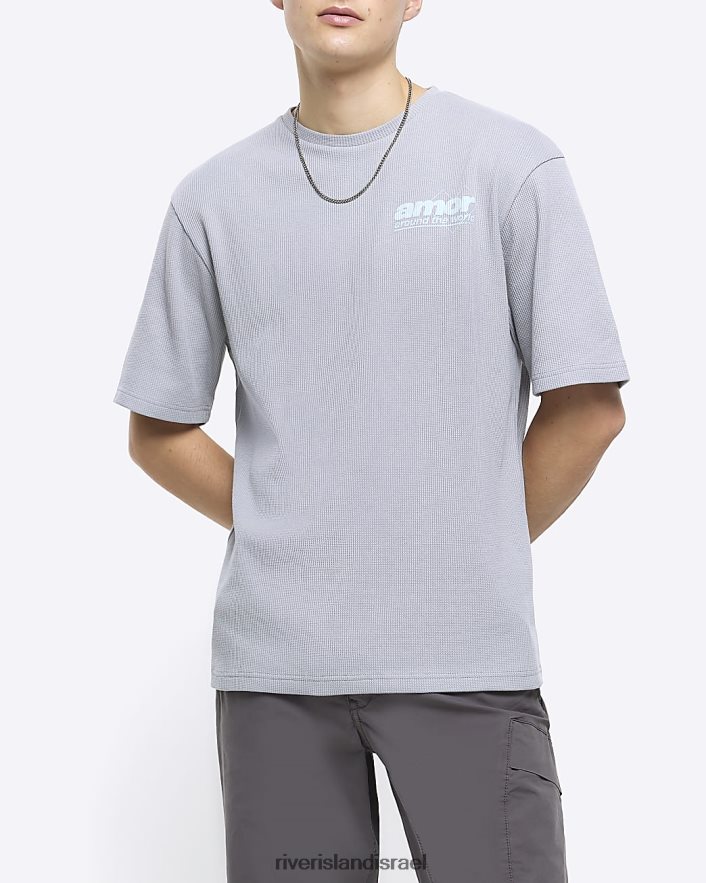 לבוש River Island חולצת טריקו עם הדפס גרפי בהתאמה רגילה אפור גברים BDZ4085565