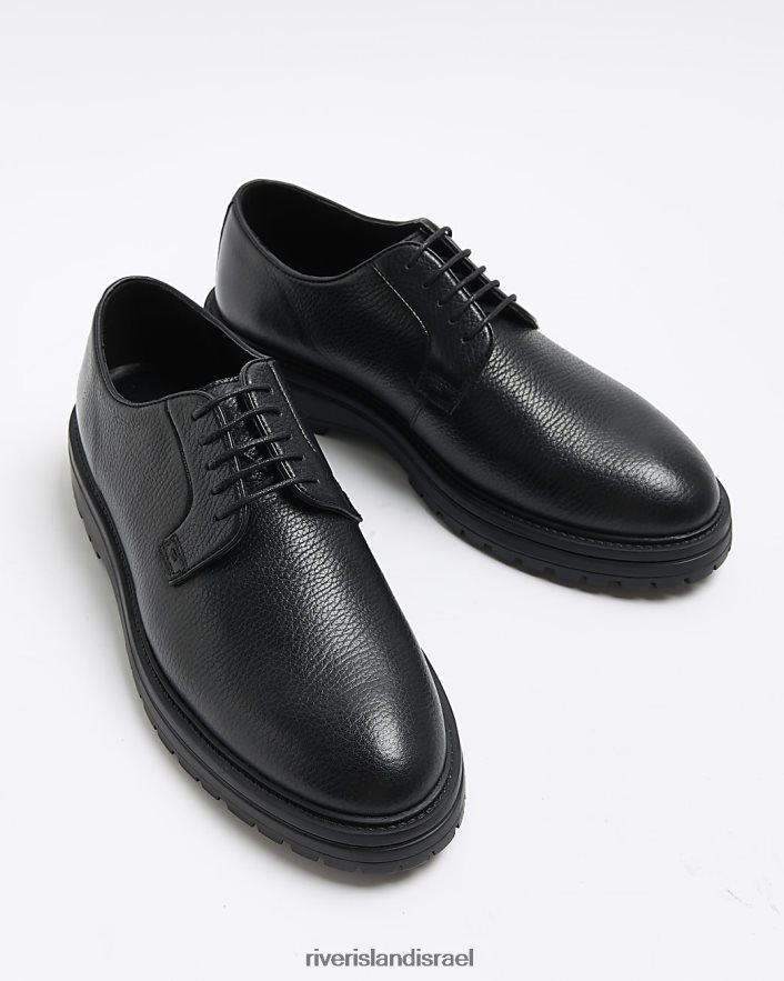 הַנעָלָה River Island נעלי דרבי עבותות מעור שָׁחוֹר גברים BDZ4085575