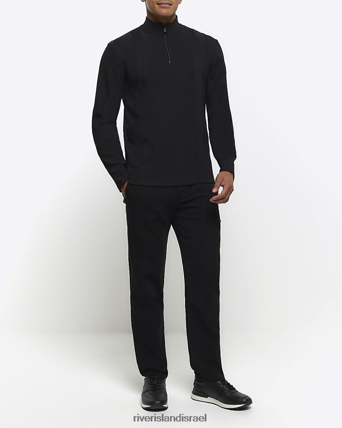 לבוש River Island פולו משפך בלוק צבעוני דק בכושר שָׁחוֹר גברים BDZ4085579