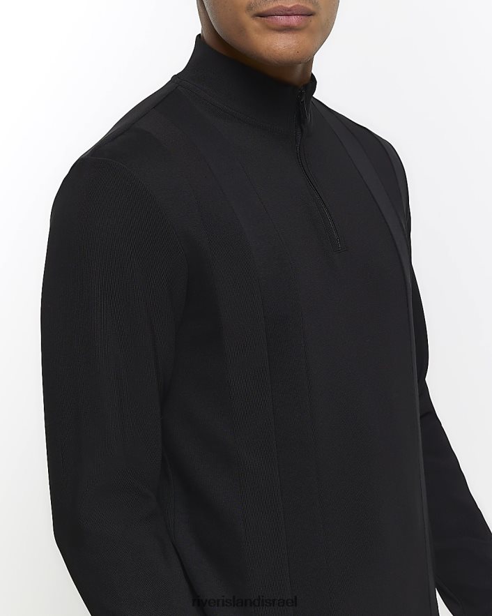 לבוש River Island פולו משפך בלוק צבעוני דק בכושר שָׁחוֹר גברים BDZ4085579