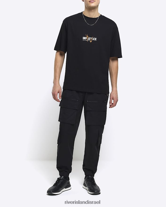 לבוש River Island חולצת טריקו גרפית בכושר אוברסייז שָׁחוֹר גברים BDZ4085583