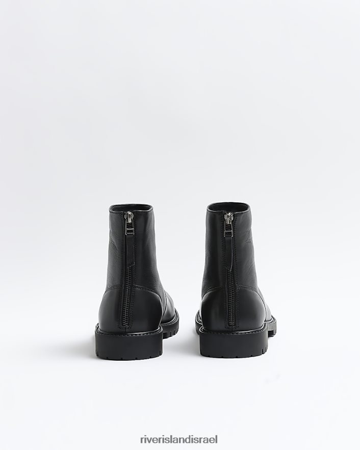 הַנעָלָה River Island מגפי עור עם רוכסן שָׁחוֹר גברים BDZ4085587