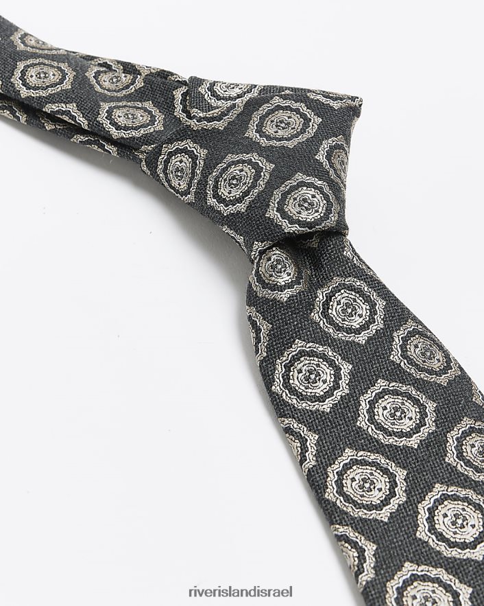 אביזרים River Island עניבה גיאומטרית בעלת מרקם אפור גברים BDZ4085588