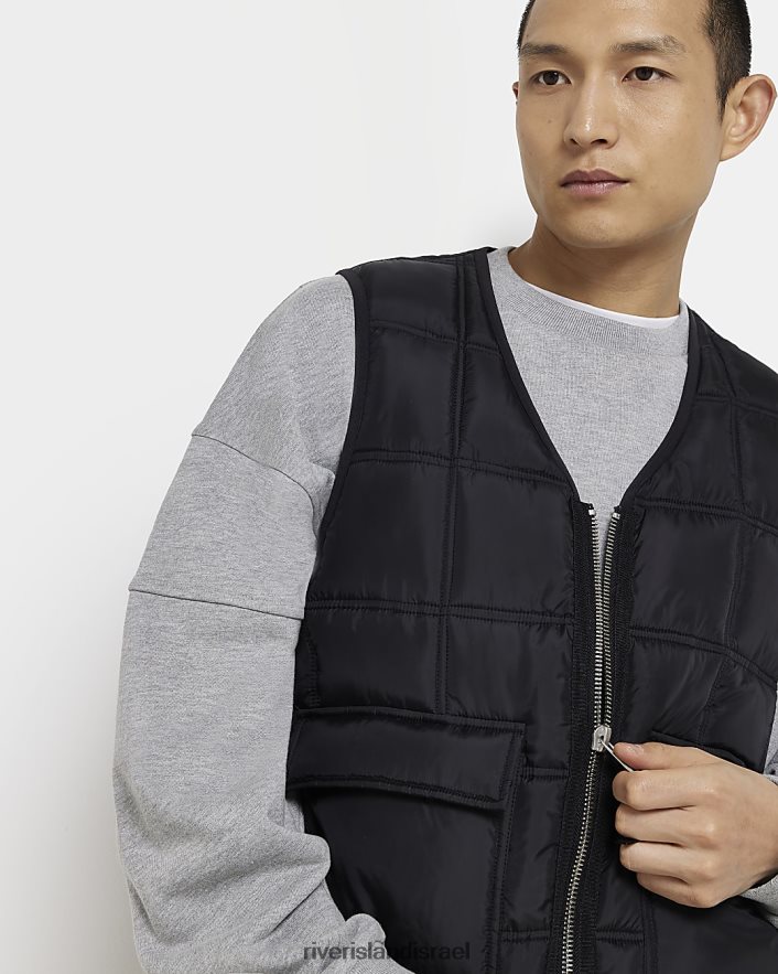 לבוש River Island ג'ילט עם רוכסן בהתאמה רגילה שָׁחוֹר גברים BDZ4085594