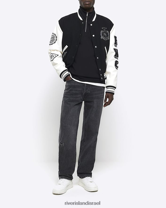 לבוש River Island סווטשירט רבע רוכסן בכושר רגיל שָׁחוֹר גברים BDZ4085596