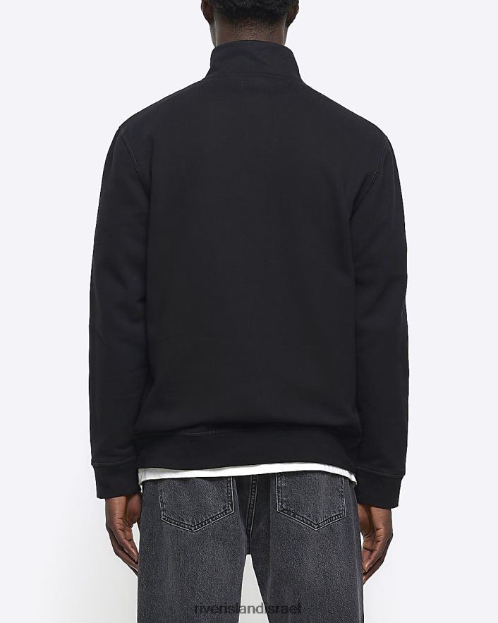 לבוש River Island סווטשירט רבע רוכסן בכושר רגיל שָׁחוֹר גברים BDZ4085596