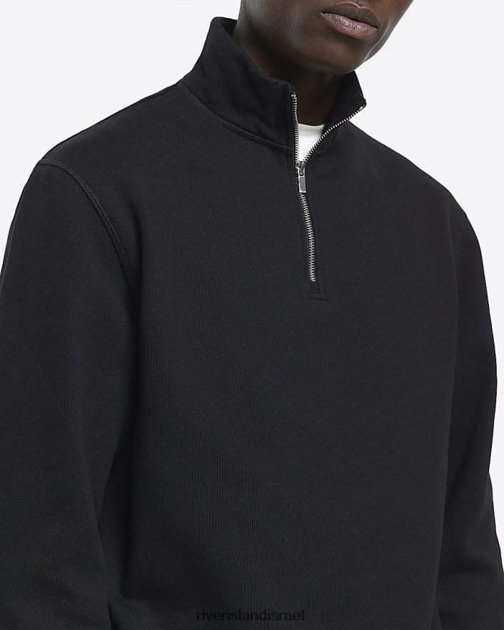 לבוש River Island סווטשירט רבע רוכסן בכושר רגיל שָׁחוֹר גברים BDZ4085596