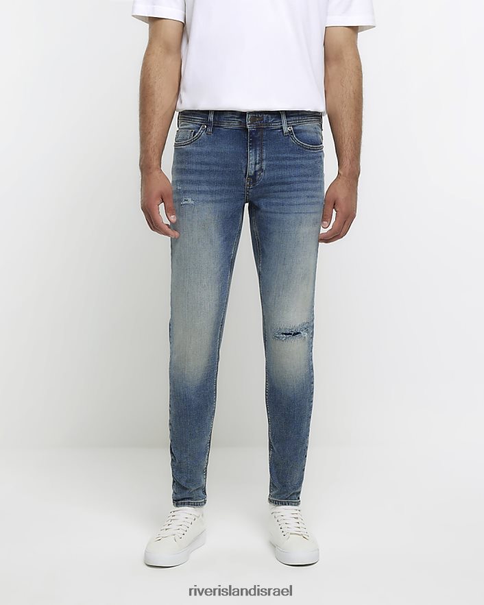 לבוש River Island ספריי על ג'ינס סופר סקיני קרוע כְּחוֹל גברים BDZ4085608