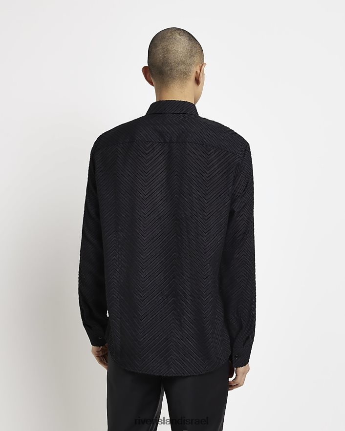 לבוש River Island חולצת רשת בכושר רגיל שָׁחוֹר גברים BDZ4085614