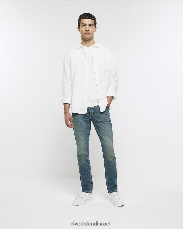 לבוש River Island ג'ינס דהוי בגזרה דקיקה כְּחוֹל גברים BDZ4085622
