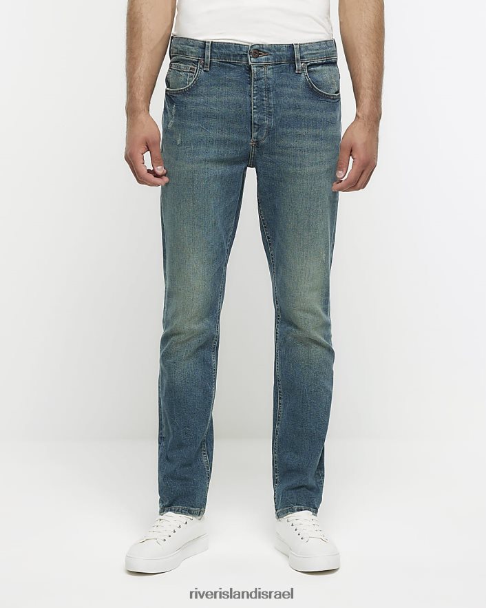 לבוש River Island ג'ינס דהוי בגזרה דקיקה כְּחוֹל גברים BDZ4085622