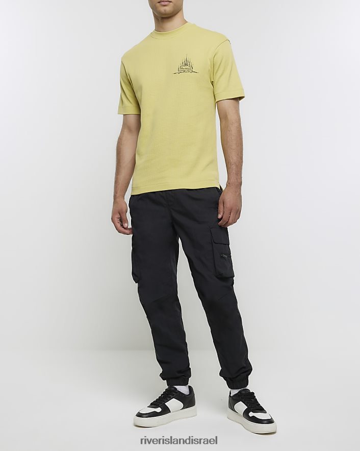 לבוש River Island חולצת טריקו גרפית בגזרה רגילה צהוב גברים BDZ4085628