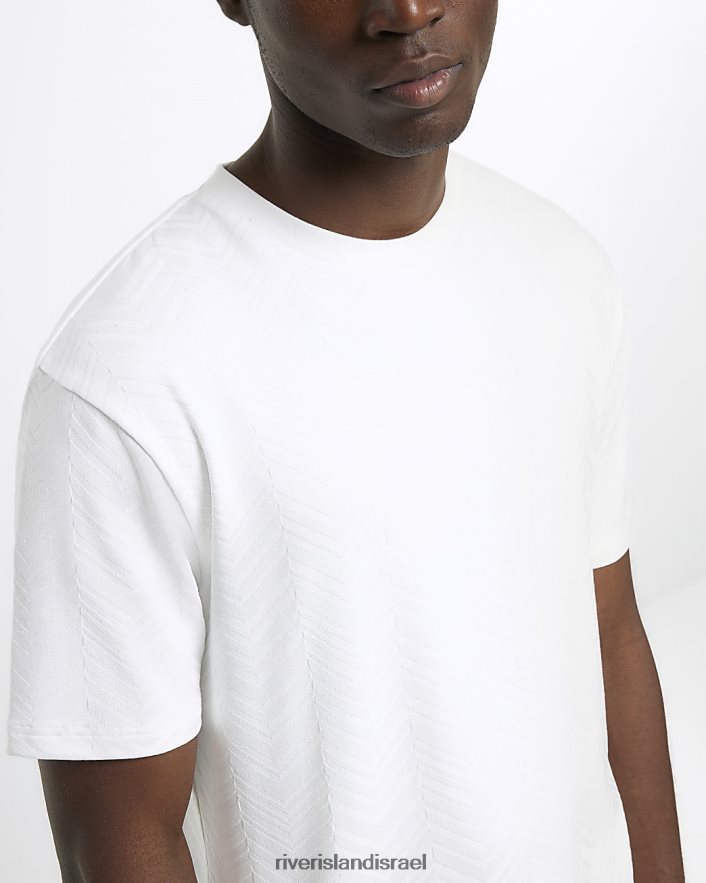 לבוש River Island חולצת טריקו רקומה רגילה לבן גברים BDZ4085643