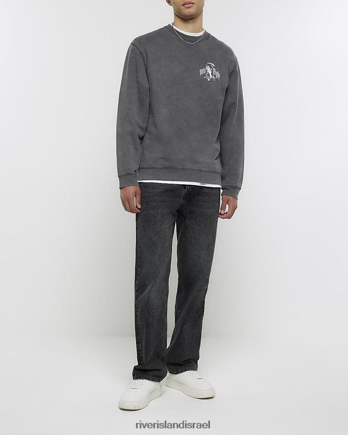 לבוש River Island סווטשירט גרפי נחש בכושר רגיל שָׁחוֹר גברים BDZ4085653