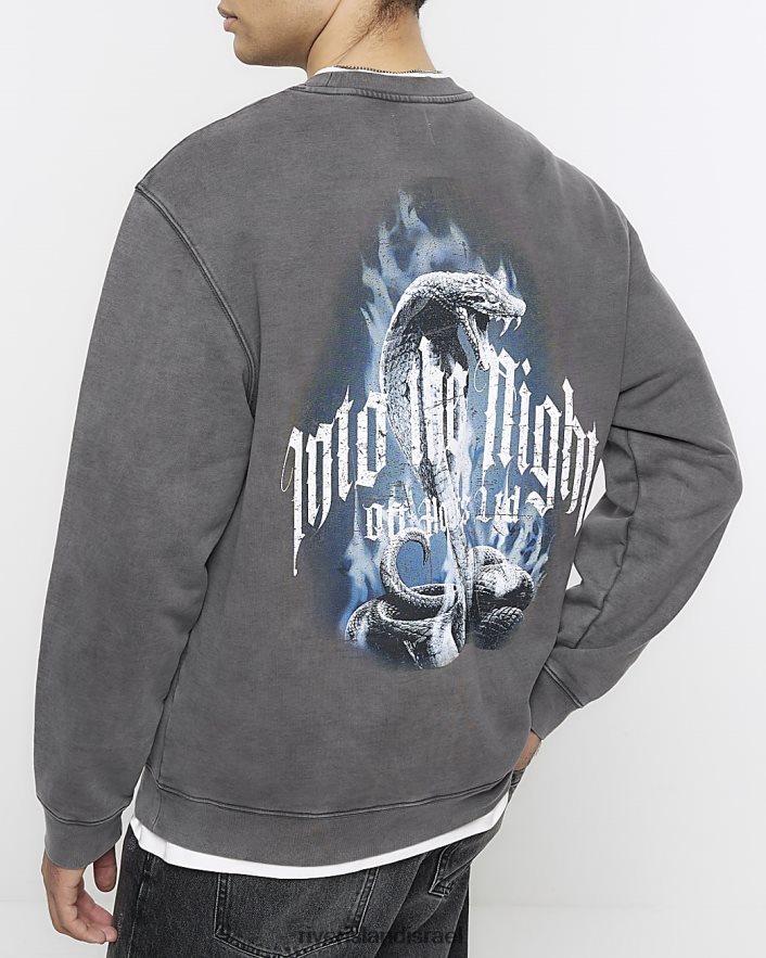 לבוש River Island סווטשירט גרפי נחש בכושר רגיל שָׁחוֹר גברים BDZ4085653