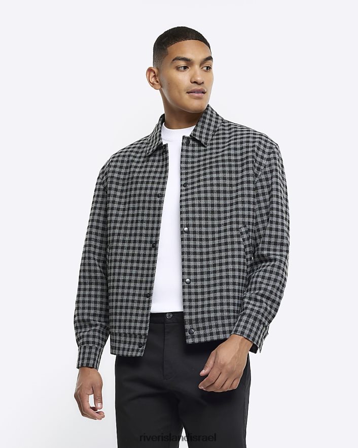 לבוש River Island ז'קט הרינגטון בעל גזרה בגזרה דקיקה אפור גברים BDZ4085661