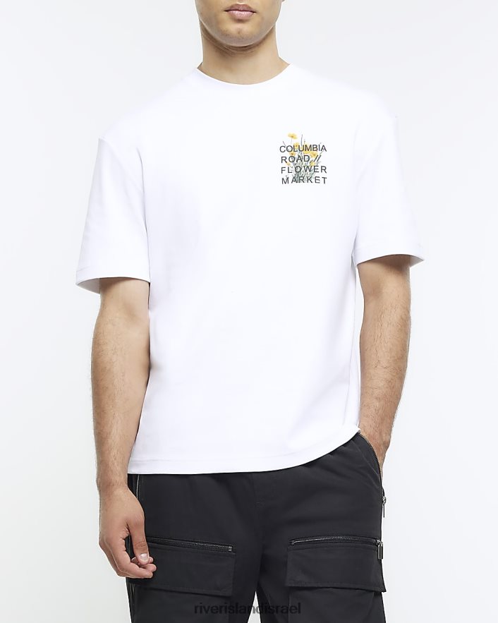 לבוש River Island חולצת טריקו עם הדפס גרפי בכושר רגיל לבן גברים BDZ4085662