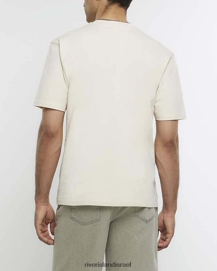 לבוש River Island חולצת טריקו עם הדפס גרפי בכושר רגיל אקרו גברים BDZ4085663