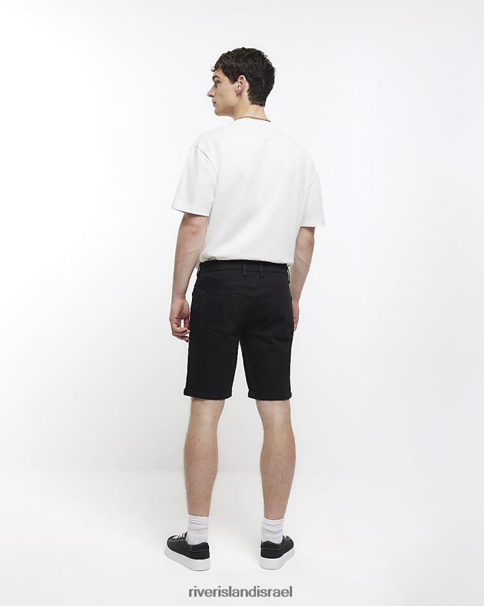 לבוש River Island מכנסי ג'ינס קצרים בגזרה רזה שָׁחוֹר גברים BDZ4085665