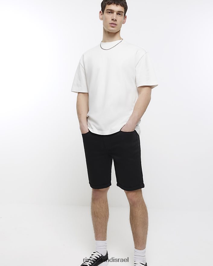 לבוש River Island מכנסי ג'ינס קצרים בגזרה רזה שָׁחוֹר גברים BDZ4085665