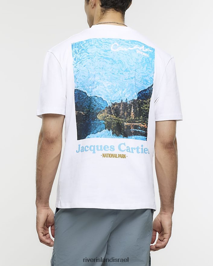 לבוש River Island חולצת טריקו עם הדפס גרפי בהתאמה רגילה לבן גברים BDZ4085668