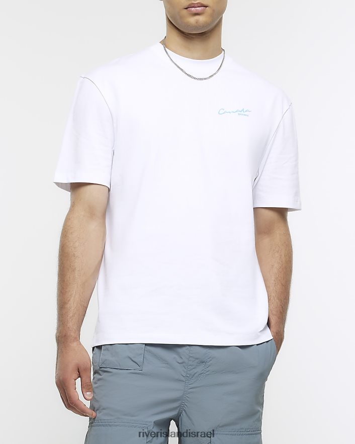 לבוש River Island חולצת טריקו עם הדפס גרפי בהתאמה רגילה לבן גברים BDZ4085668