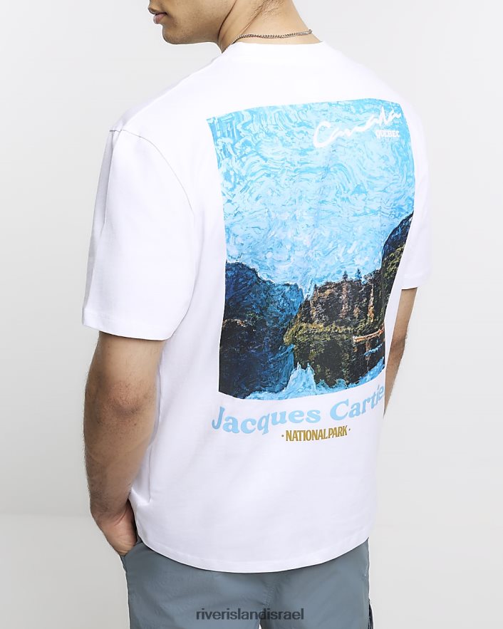 לבוש River Island חולצת טריקו עם הדפס גרפי בהתאמה רגילה לבן גברים BDZ4085668