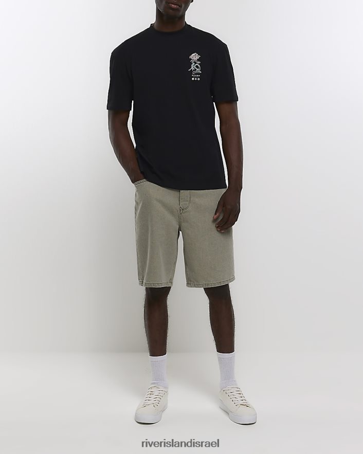 לבוש River Island חולצת טריקו גרפית יפנית בכושר רגיל שָׁחוֹר גברים BDZ4085671