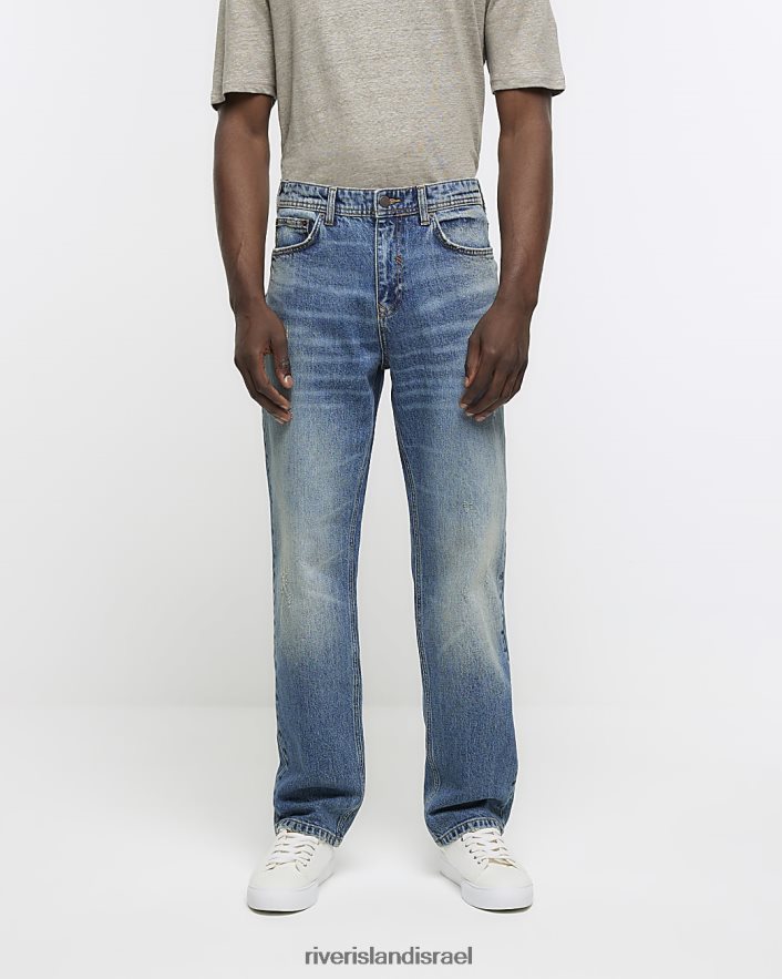 לבוש River Island ג'ינס דהוי בהתאמה ישרה כְּחוֹל גברים BDZ4085672