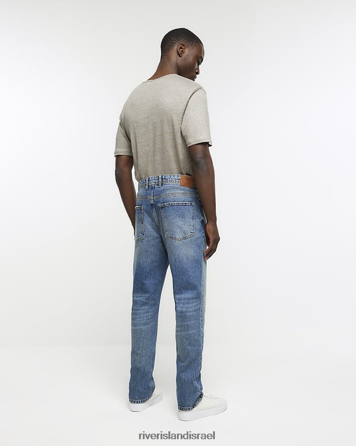 לבוש River Island ג'ינס דהוי בהתאמה ישרה כְּחוֹל גברים BDZ4085672