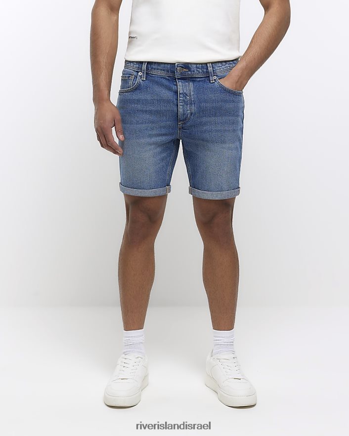 לבוש River Island מכנסי ג'ינס דהויים בגזרה דקיקה כְּחוֹל גברים BDZ4085675