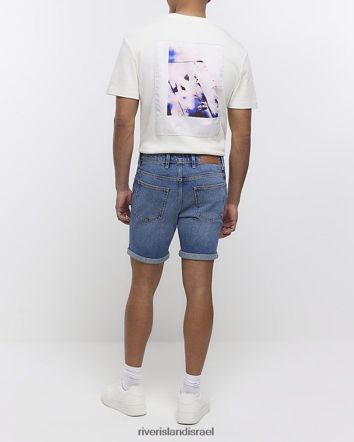 לבוש River Island מכנסי ג'ינס דהויים בגזרה דקיקה כְּחוֹל גברים BDZ4085675