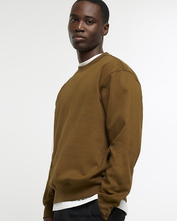 לבוש River Island סווטשירט תערובת צמר בכושר רגיל חום גברים BDZ4085676