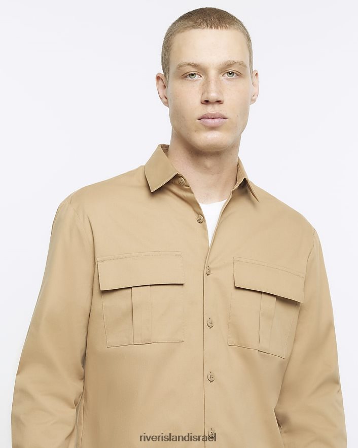 לבוש River Island חולצה ארוכה שימושית בהתאמה רגילה אֶבֶן גברים BDZ4085678