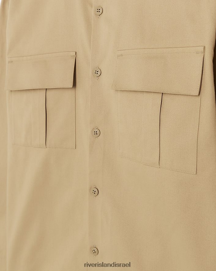 לבוש River Island חולצה ארוכה שימושית בהתאמה רגילה אֶבֶן גברים BDZ4085678