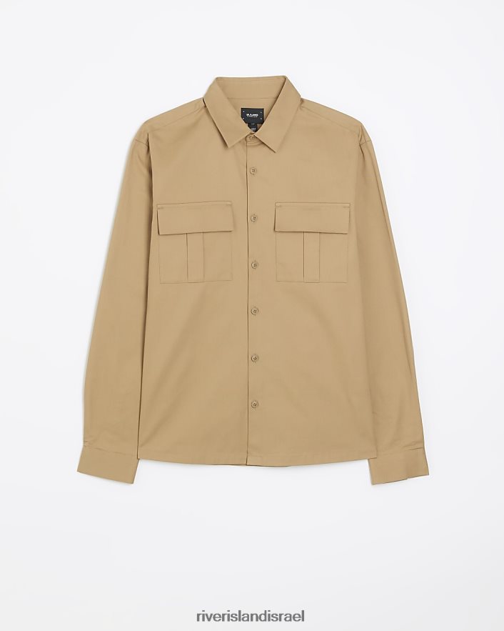 לבוש River Island חולצה ארוכה שימושית בהתאמה רגילה אֶבֶן גברים BDZ4085678