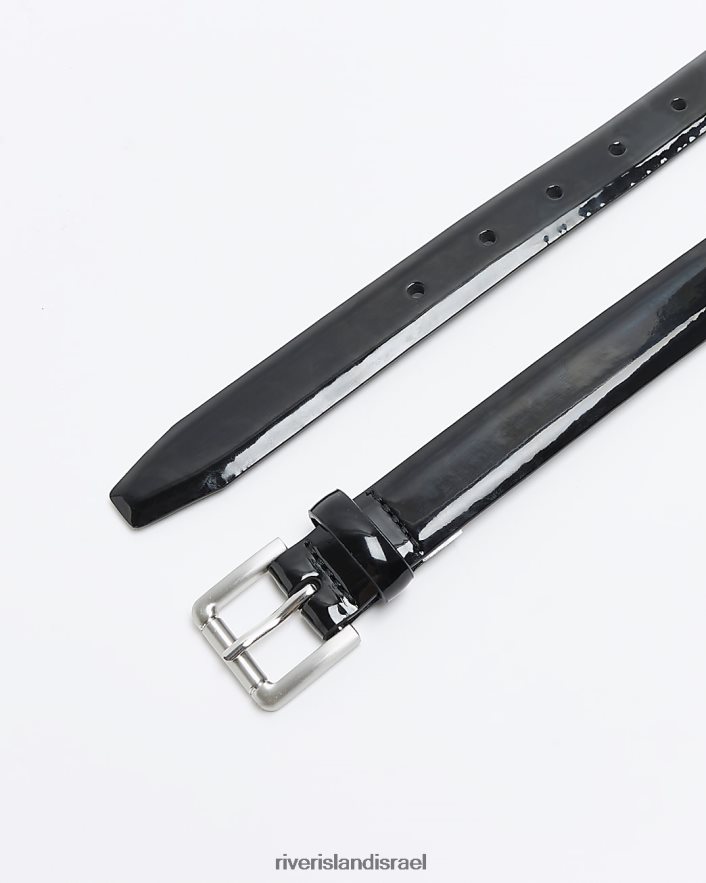 אביזרים River Island חגורת אבזם מעור מלאכותי שָׁחוֹר גברים BDZ4085679