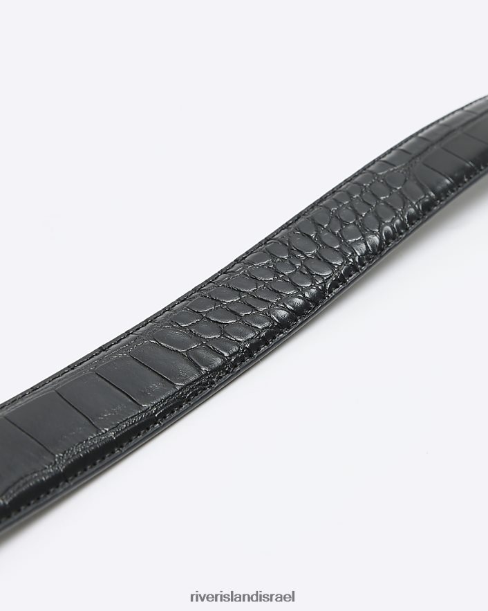 אביזרים River Island חגורת אבזם מעור מלאכותי שָׁחוֹר גברים BDZ4085679