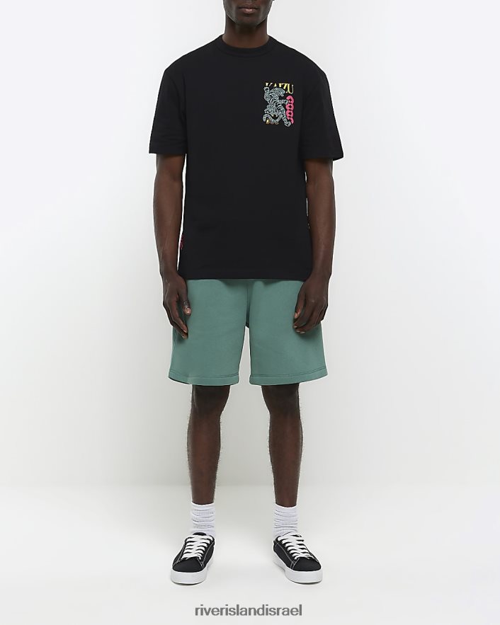 לבוש River Island חולצת טריקו גרפית יפנית בכושר רגיל שָׁחוֹר גברים BDZ4085690