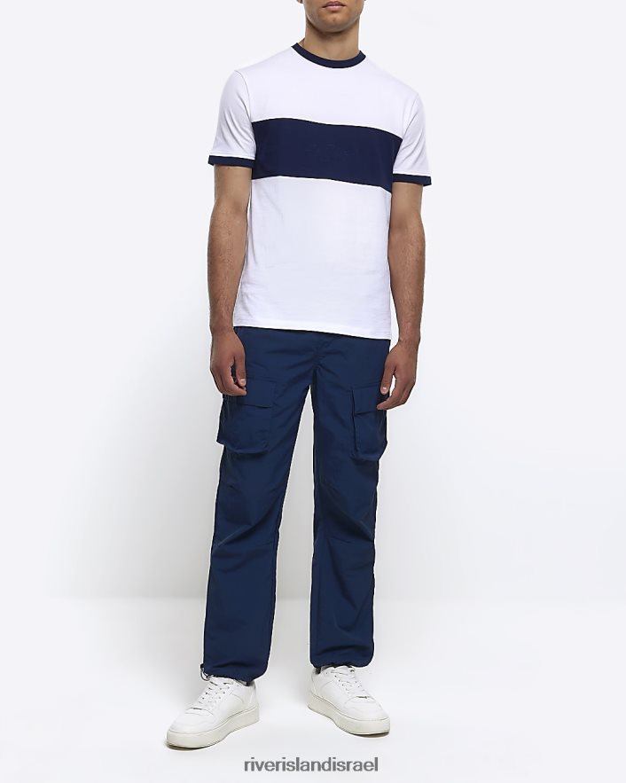 לבוש River Island חולצת טריקו בלוק צבעוני בגזרה דקיקה לבן גברים BDZ4085694