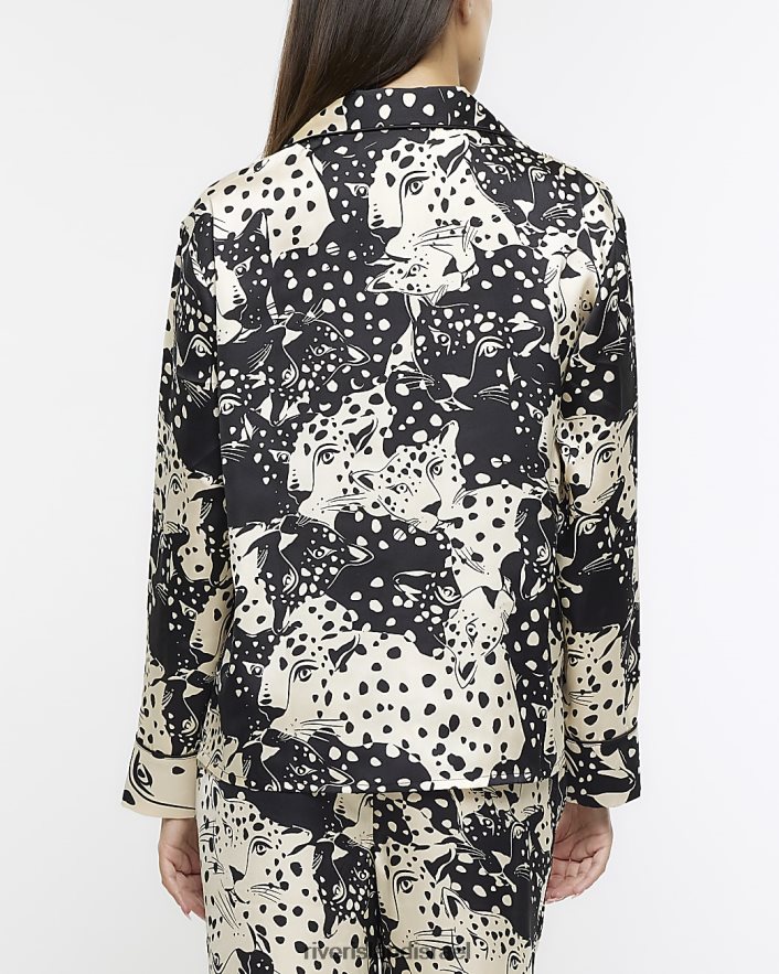 לבוש River Island חולצת פיג'מה סאטן בהדפס בעלי חיים שָׁחוֹר נשים BDZ408570