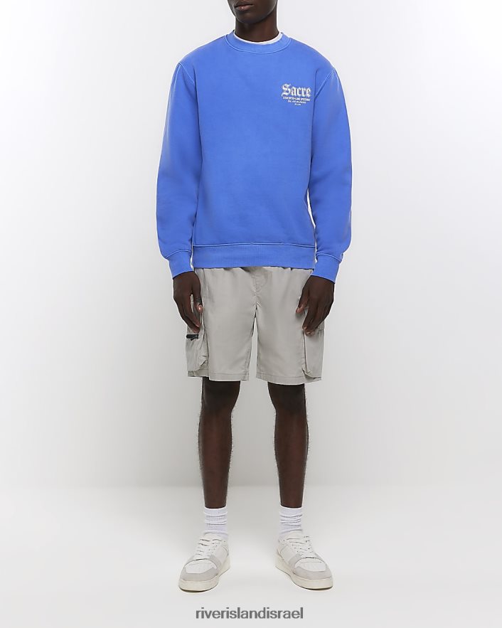 לבוש River Island סווטשירט גרפי בכושר רגיל מכובס כחול גברים BDZ4085726