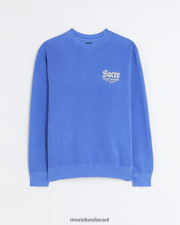 לבוש River Island סווטשירט גרפי בכושר רגיל מכובס כחול גברים BDZ4085726