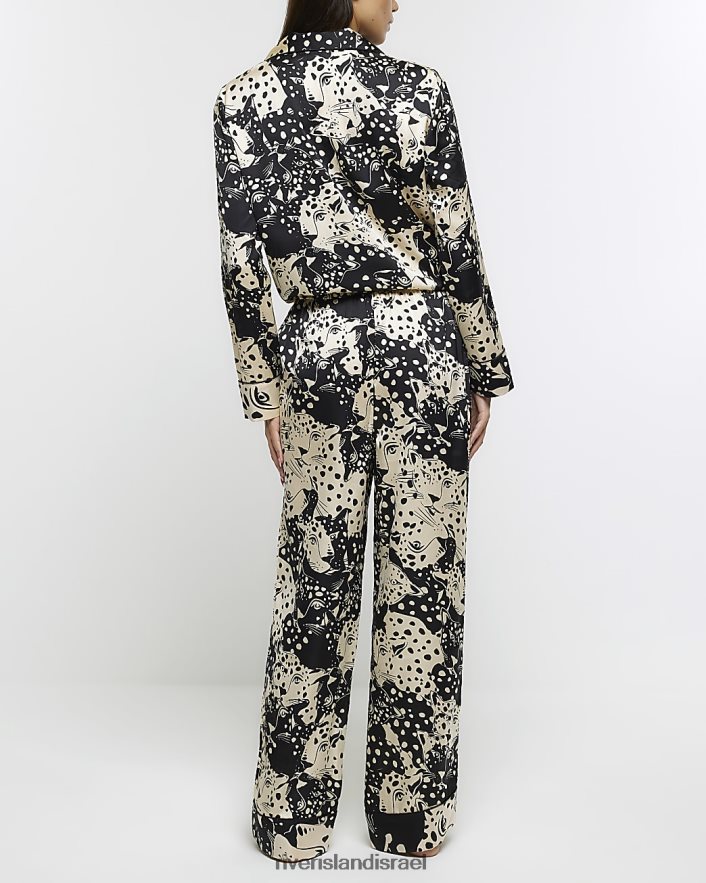 לבוש River Island מכנסי פיג'מה בהדפס חיות סאטן שָׁחוֹר נשים BDZ408572
